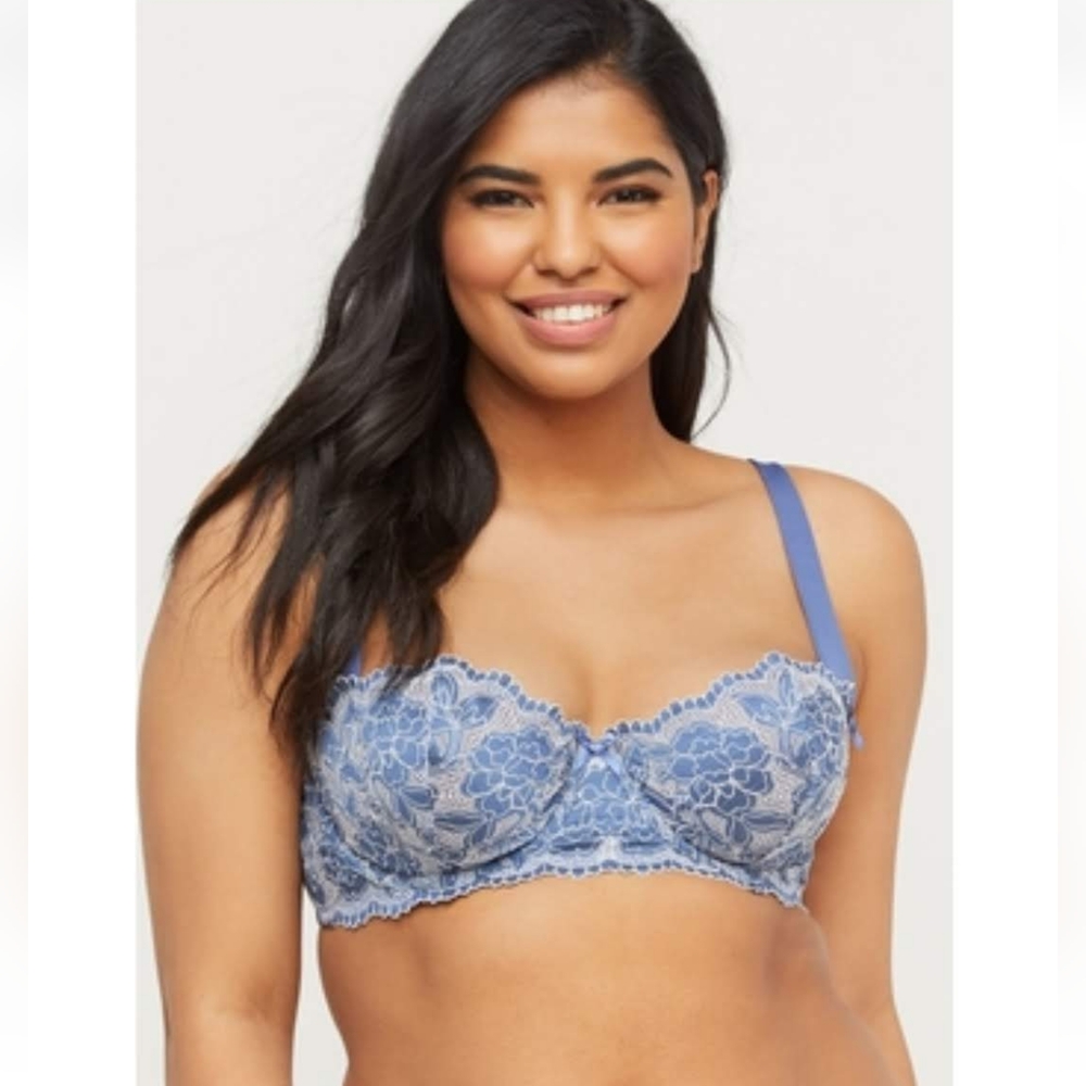 NEW NWT Cacique Floral Lace Underwire Bra in Dusty Blue Sz 44 DDD